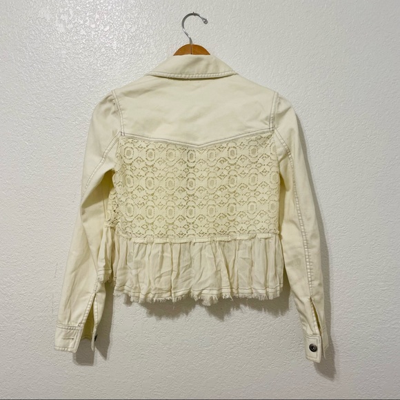 Free People White Cream Lace Jean Jacket Peplum Size 0 - Picture 8 of 8